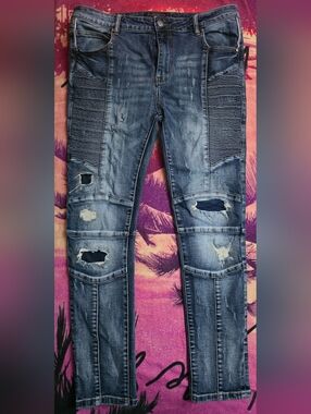 Damati Jeans Moto Biker Distressed Denim – W36 L32 – Medium Wash – Los Angeles